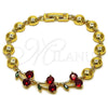 Oro Laminado Fancy Bracelet, Gold Filled Style Cherry and Ball Design, with Garnet and Green Cubic Zirconia, Polished, Golden Finish, 03.283.0485.07