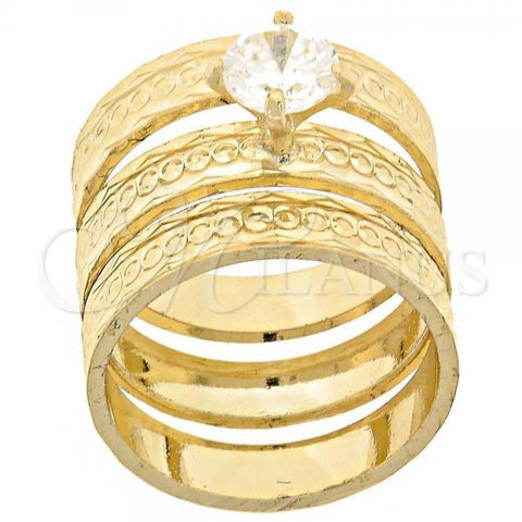 Oro Laminado Wedding Ring, Gold Filled Style Triple Design, with White Cubic Zirconia, Diamond Cutting Finish, Golden Finish, 5.164.002.07 (Size 7)