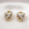 Oro Laminado Stud Earring, Gold Filled Style Heart Design, with White Cubic Zirconia, Polished, Golden Finish, 02.411.0017