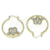 Oro Laminado Medium Hoop, Gold Filled Style Guadalupe and Heart Design, with White Crystal, Diamond Cutting Finish, Tricolor, 02.253.0029.30