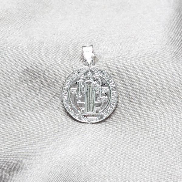 Sterling Silver Religious Pendant, San Benito Design, Polished, Silver Finish, 05.392.0103