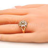 Oro Laminado Multi Stone Ring, Gold Filled Style Flower Design, with White Cubic Zirconia, Polished, Golden Finish, 01.210.0046.08 (Size 8)