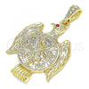 Oro Laminado Religious Pendant, Gold Filled Style Centenario Coin and Angel Design, with Garnet Crystal, Polished, Golden Finish, 05.351.0145