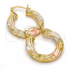 Oro Laminado Small Hoop, Gold Filled Style Hollow and Twist Design, Polished, Tricolor, 02.170.0144.25