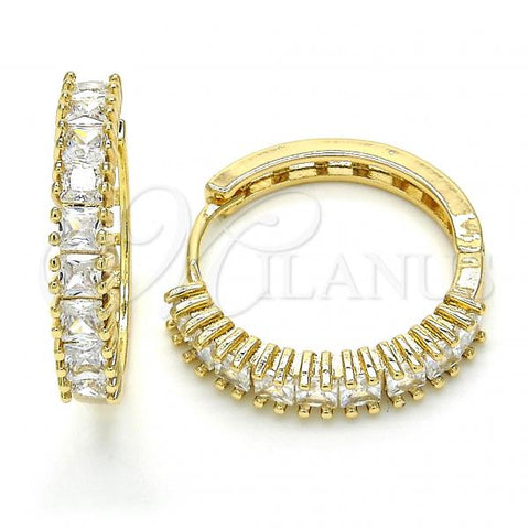 Oro Laminado Huggie Hoop, Gold Filled Style with White Cubic Zirconia, Polished, Golden Finish, 02.210.0105.25