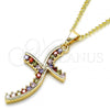 Oro Laminado Pendant Necklace, Gold Filled Style with Multicolor Cubic Zirconia, Polished, Golden Finish, 04.284.0014.3.22