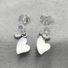 Sterling Silver Dangle Earring, Heart Design, with White Cubic Zirconia, Polished, Silver Finish, 02.401.0074