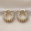Oro Laminado Small Hoop, Gold Filled Style Ball Design, with Ivory Pearl, Polished, Golden Finish, 02.341.0245.20