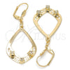 Oro Laminado Dangle Earring, Gold Filled Style Teardrop Design, with White Crystal, Polished, Golden Finish, 89.003