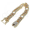 Oro Laminado Basic Bracelet, Gold Filled Style Figaro Design, with White Crystal, Polished, Golden Finish, 03.372.0003.08