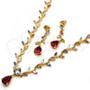 Oro Laminado Necklace and Earring, Gold Filled Style Teardrop and Leaf Design, with Multicolor Cubic Zirconia, Polished, Golden Finish, 06.205.0006.1