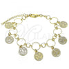 Oro Laminado Charm Bracelet, Gold Filled Style Rolo and San Benito Design, Polished, Golden Finish, 03.120.0006.07