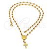 Oro Laminado Medium Rosary, Gold Filled Style Caridad del Cobre and Crucifix Design, Golden Finish, 03.16.0021