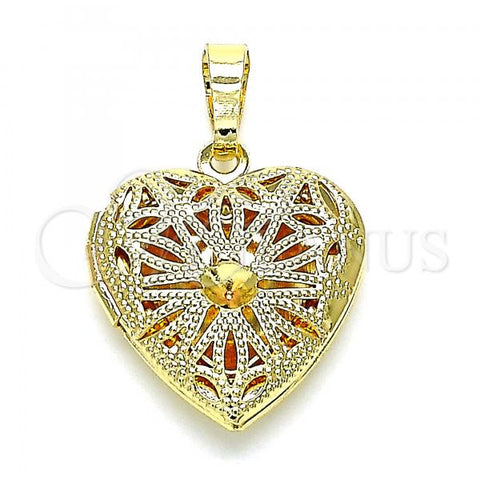 Oro Laminado Locket Pendant, Gold Filled Style Heart Design, Polished, Golden Finish, 05.117.0022