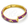 Oro Laminado Individual Bangle, Gold Filled Style Elephant and Flower Design, Purple Enamel Finish, Golden Finish, 07.246.0010.8.04 (08 MM Thickness, Size 4 - 2.25 Diameter)