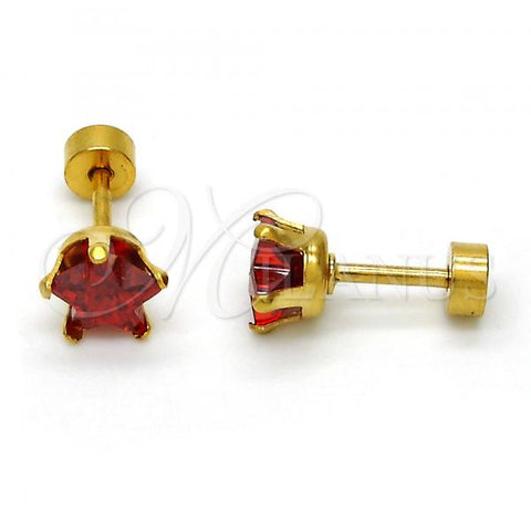 Stainless Steel Stud Earring, Star Design, with Garnet Cubic Zirconia, Polished, Golden Finish, 02.271.0006.2