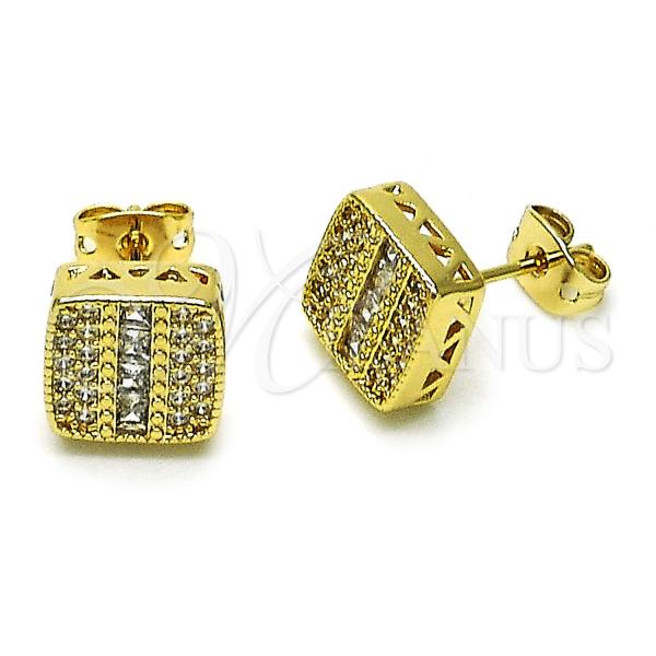 Oro Laminado Stud Earring, Gold Filled Style with White Micro Pave and White Cubic Zirconia, Polished, Golden Finish, 02.342.0306