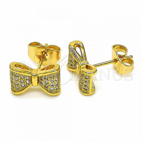 Oro Laminado Stud Earring, Gold Filled Style with White Cubic Zirconia, Polished, Golden Finish, 02.344.0034