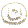 Oro Laminado Necklace, Bracelet and Earring, Gold Filled Style Hugs and Kisses and Heart Design, with White Crystal, Polished, Golden Finish, 06.372.0022