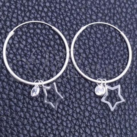 Sterling Silver Small Hoop, Star Design, with White Cubic Zirconia, Polished, Silver Finish, 02.401.0049.25