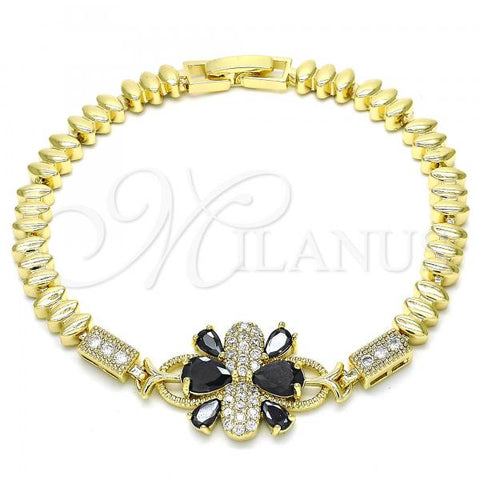 Oro Laminado Fancy Bracelet, Gold Filled Style Teardrop Design, with Black and White Cubic Zirconia, Polished, Golden Finish, 03.316.0030.07