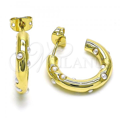 Oro Laminado Stud Earring, Gold Filled Style with Ivory Pearl, Polished, Golden Finish, 02.341.0138