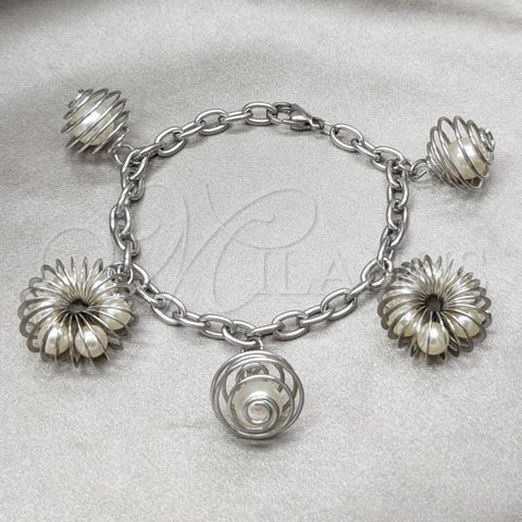 Stainless Steel Fancy Bracelet, with Ivory Pearl, Polished, Steel Finish, 03.63.22127.08