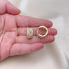 Oro Laminado Huggie Hoop, Gold Filled Style Leaf and Teardrop Design, with White Cubic Zirconia, Polished, Golden Finish, 02.210.0090.15
