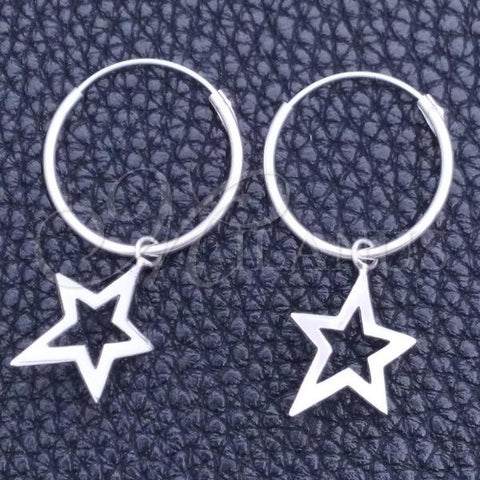 Sterling Silver Small Hoop, Star Design, Polished, Silver Finish, 02.402.0021.15