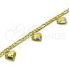 Oro Laminado Charm Anklet , Gold Filled Style Heart and Figaro Design, Polished, Golden Finish, 03.383.0024.1.10