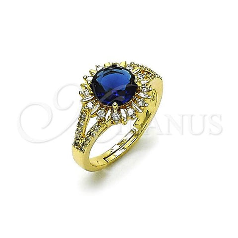 Oro Laminado Multi Stone Ring, Gold Filled Style Cluster and Sun Design, with Sapphire Blue and White Cubic Zirconia, Polished, Golden Finish, 01.284.0102.3