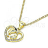 Oro Laminado Pendant Necklace, Gold Filled Style Heart and Dolphin Design, with White Micro Pave, Polished, Golden Finish, 04.156.0428.20
