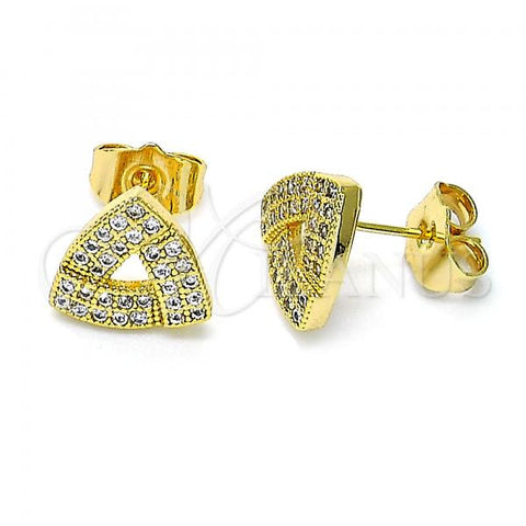 Oro Laminado Stud Earring, Gold Filled Style with White Micro Pave, Polished, Golden Finish, 02.310.0077