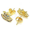 Oro Laminado Stud Earring, Gold Filled Style Crown Design, with Multicolor Micro Pave, Polished, Golden Finish, 02.233.0007