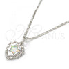 Rhodium Plated Pendant Necklace, Star Design, with White Opal and White Micro Pave, Polished, Rhodium Finish, 04.63.1325.4.18