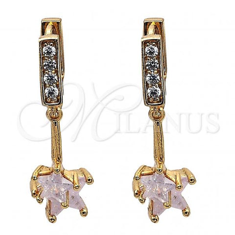 Oro Laminado Dangle Earring, Gold Filled Style Star Design, with Rose and White Cubic Zirconia, Polished, Golden Finish, 02.26.0198