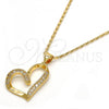 Oro Laminado Pendant Necklace, Gold Filled Style Heart Design, with White Cubic Zirconia, Polished, Golden Finish, 04.156.0030.20