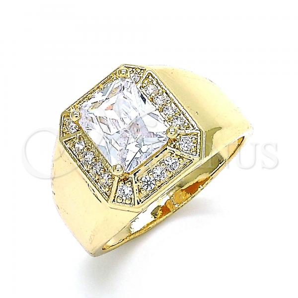 Oro Laminado Mens Ring, Gold Filled Style with White Cubic Zirconia and White Micro Pave, Polished, Golden Finish, 01.266.0016.3.12