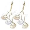 Oro Laminado Long Earring, Gold Filled Style Leaf Design, Tricolor, 5.092.001