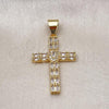 Oro Laminado Religious Pendant, Gold Filled Style Cross Design, with White Cubic Zirconia, Polished, Golden Finish, 05.342.0229