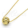 Oro Laminado Pendant Necklace, Gold Filled Style Ball Design, Black Enamel Finish, Golden Finish, 04.313.0008.1.18