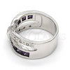 Rhodium Plated Multi Stone Ring, with Amethyst and White Cubic Zirconia, Polished, Rhodium Finish, 01.210.0045.7.09 (Size 9)