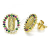Oro Laminado Stud Earring, Gold Filled Style Guadalupe Design, with Multicolor Cubic Zirconia, Polished, Golden Finish, 02.344.0087