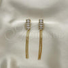 Oro Laminado Long Earring, Gold Filled Style Baguette Design, with White Cubic Zirconia, Polished, Golden Finish, 02.02.0513