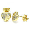 Oro Laminado Stud Earring, Gold Filled Style Heart Design, with White Micro Pave, Polished, Golden Finish, 02.342.0089