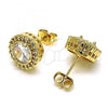 Oro Laminado Stud Earring, Gold Filled Style Cluster Design, with White Cubic Zirconia and White Micro Pave, Polished, Golden Finish, 02.342.0229