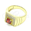 Oro Laminado Mens Ring, Gold Filled Style with Garnet and White Cubic Zirconia, Polished, Golden Finish, 01.283.0027.1.10
