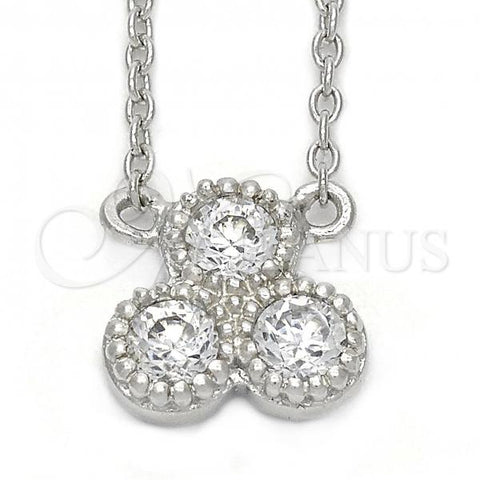 Sterling Silver Fancy Necklace, Flower Design, with White Cubic Zirconia, Rhodium Finish, 10.174.0181.18