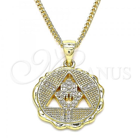 Oro Laminado Pendant Necklace, Gold Filled Style Hand of God Design, with White Micro Pave, Polished, Golden Finish, 04.341.0065.1.20