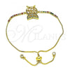 Oro Laminado Adjustable Bolo Bracelet, Gold Filled Style Owl Design, with Multicolor Cubic Zirconia, Polished, Golden Finish, 03.299.0019.11